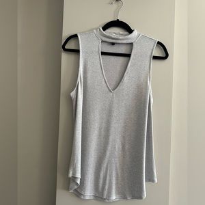 Express | Grey Sleeveless Shirt with Closed V-Neck